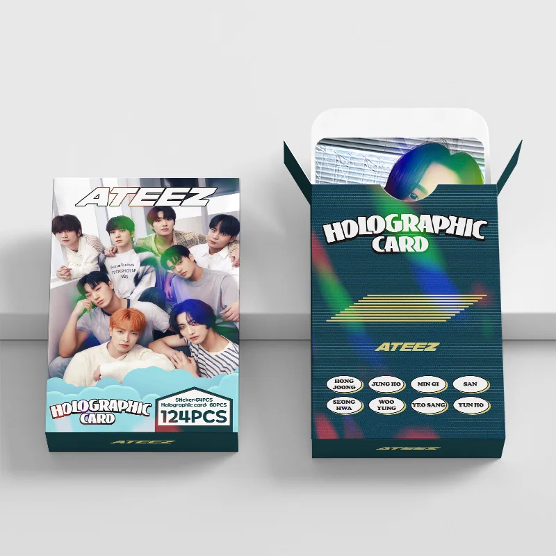 124pcs/set KPOP ATEEZ Lomo Cards Lasers Photo Album Stickers HD Double Sided Photocard JongHo Yunho YEOSANG San Fans Gift