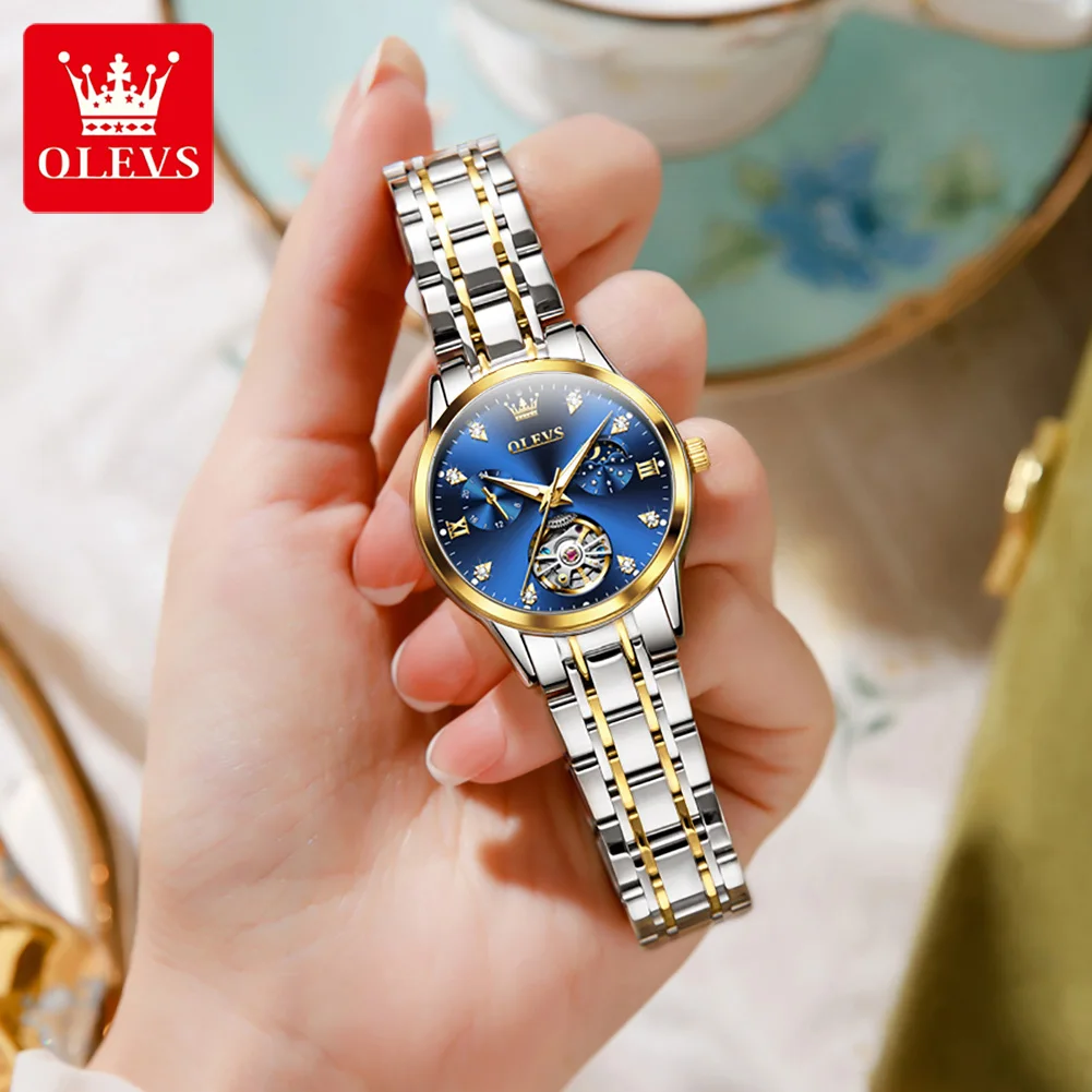 OLEVS 6608 Automatic Mechanical Watch For Women Deep Waterproof Luminous Moon Phase Hand Clock Original Luxury Women's Watches 2