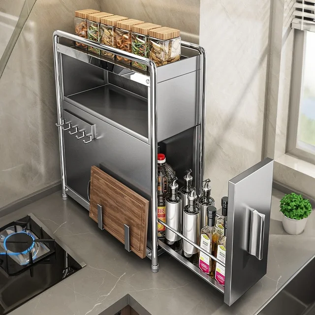 Narrow Pullout Multi Tier Spice Rack Drawer Organizer Kitchen Island Cart Space Saving Salt Pepper Jar Storage Tea Trolley