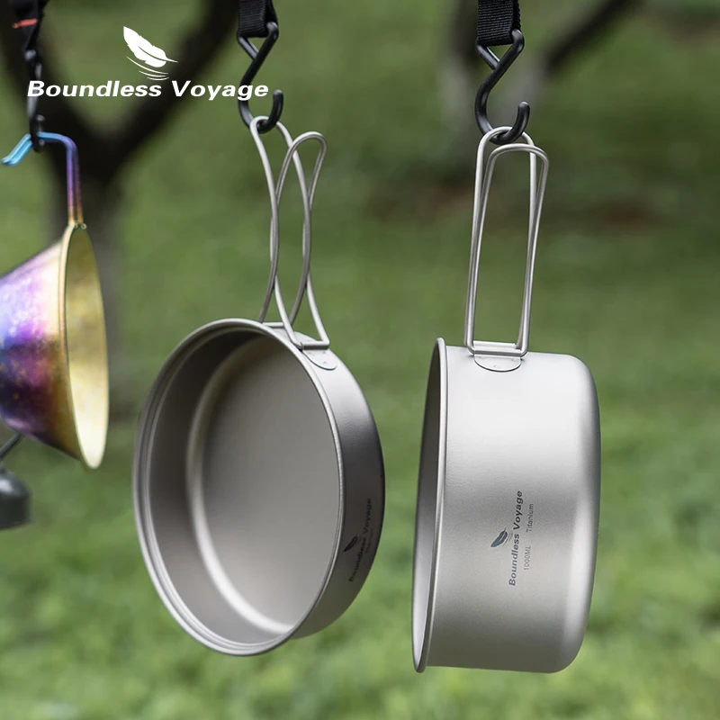 무한 항해 휴대용 머그잔 티타늄 냄비 팬 세트 접이식 손잡이 캠핑 하이킹 야외 초경량 쿠커 식기