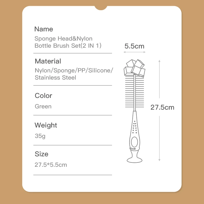 SAIDAH Simple Nylon Sponge Suction Feeding Bottle Nipple Pacifier Brush Set Water Sippy Vacuum Cup Cleaning（2 in 1） bottle brush bottle cleaning brush cleaning brush cleaning brush set