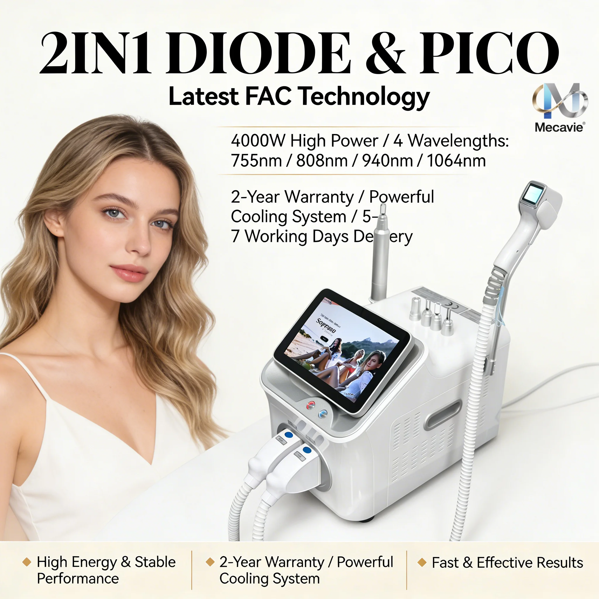 4000W Device Alma Soprano Titanium 4-Wave Painless Permanent Portable 808 Diode Laser Hair Removal Machine
