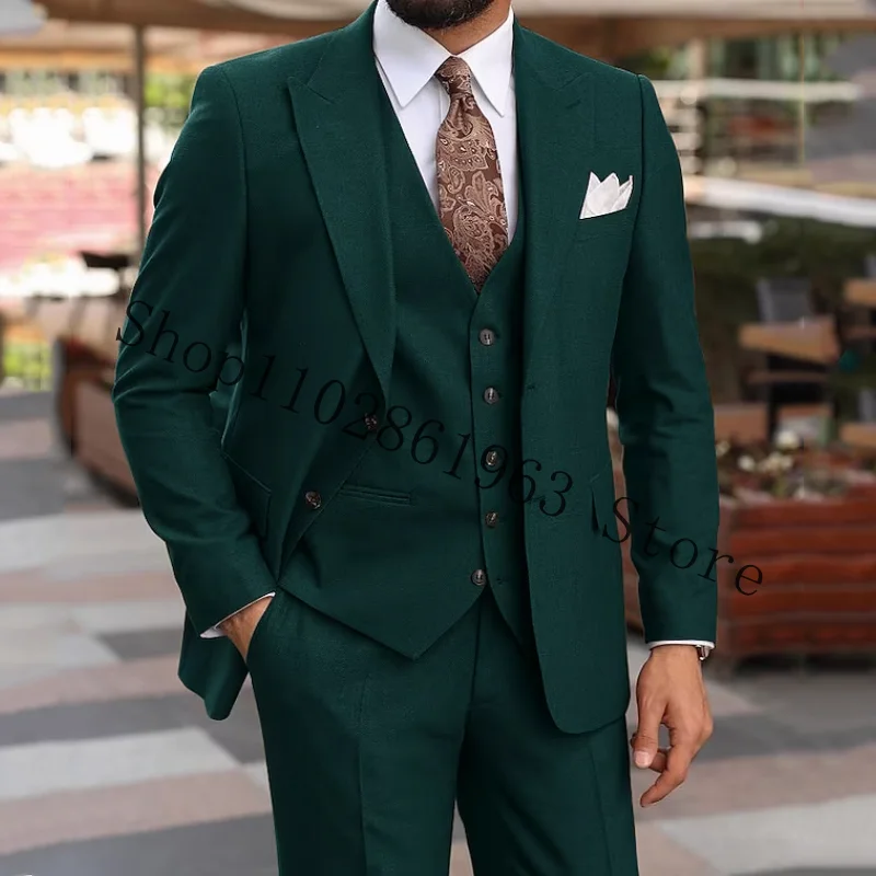 TailorMadeMenSuitsFormal3PiecesGroomWearPeakLapelTwoButtons