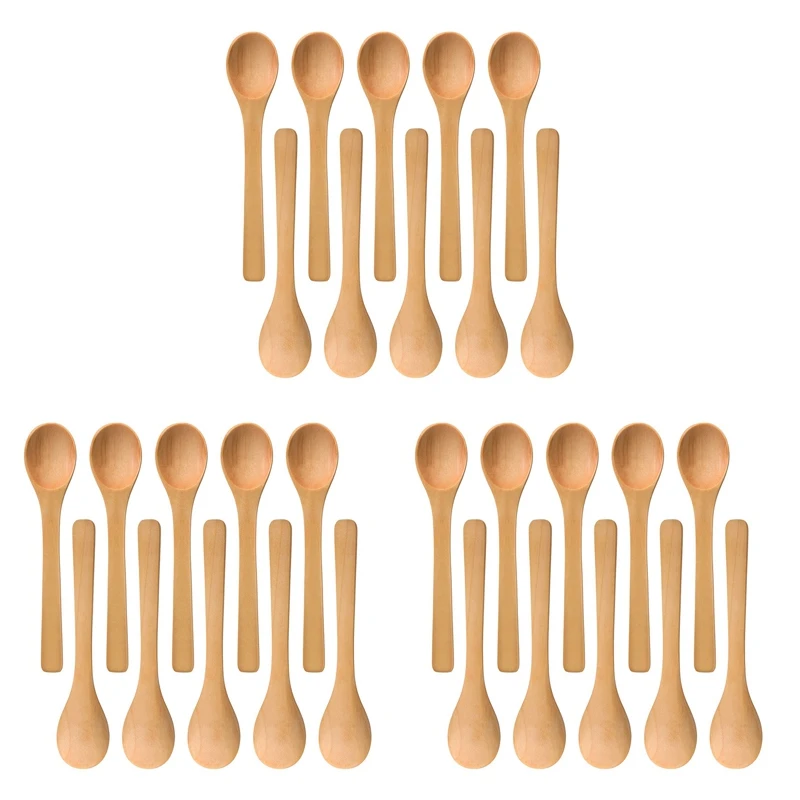 

Promotion! 90 Pieces Mini Wooden Spoon Small Soup Spoons Serving Spoons Condiments Spoons Wooden Honey Teaspoon Wood Brown