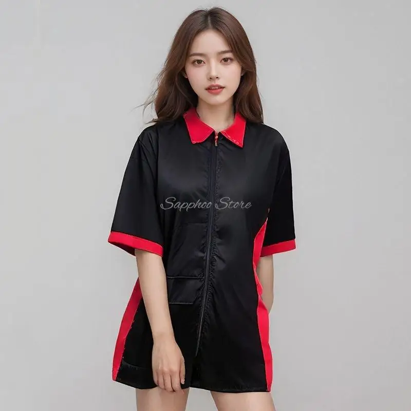 M/L/XL/3X Lapel Non-stick Zipper Pet Groomer Overalls Antistatic Barber Shop Work Clothes Gown Uniform Salon Hairdressers Wrap