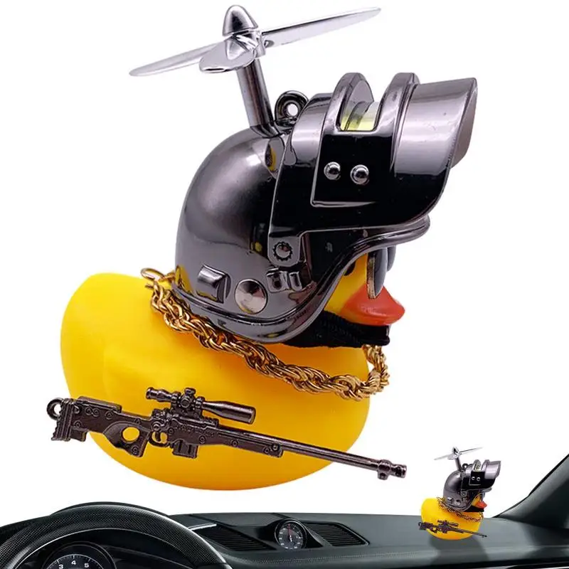 

Cute Rubber Duck Toy Car Ornaments Duck Car Dashboard Decorations Cool Glasses Duck With Propeller Helmet Gold Chain Accessories