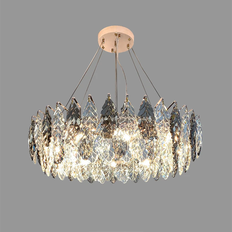 

Modern Leaf Crystal Luxury Round Chandelier Atmospheric Hanging Light Lampen Suspension Luminaire For Living Room Dining Room