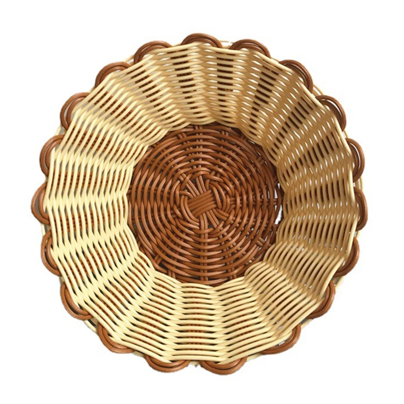Picnic Basket Round Simulation Rattan Bread Storage Basket Woven Storage Fruit Cake Snacks Tray Hand Woven Tray