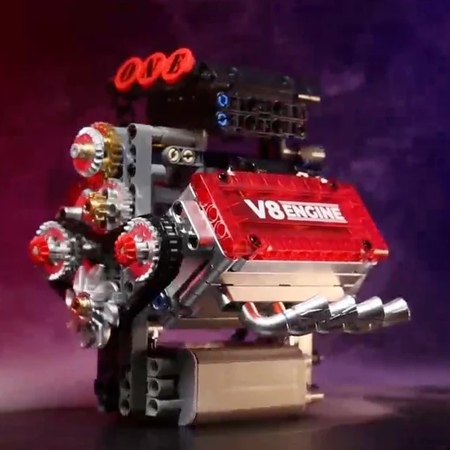 V8 Engine Motorized Simulation Brick Model Electrically Drive Building Blocks Technical Car Parts Creative Toys Gifts Kids Adult 2