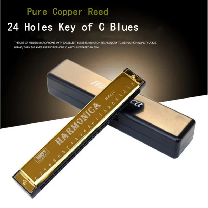 24 Hole Harmonica Mouth Metal Organ 1PCS for Children Adults Beginners