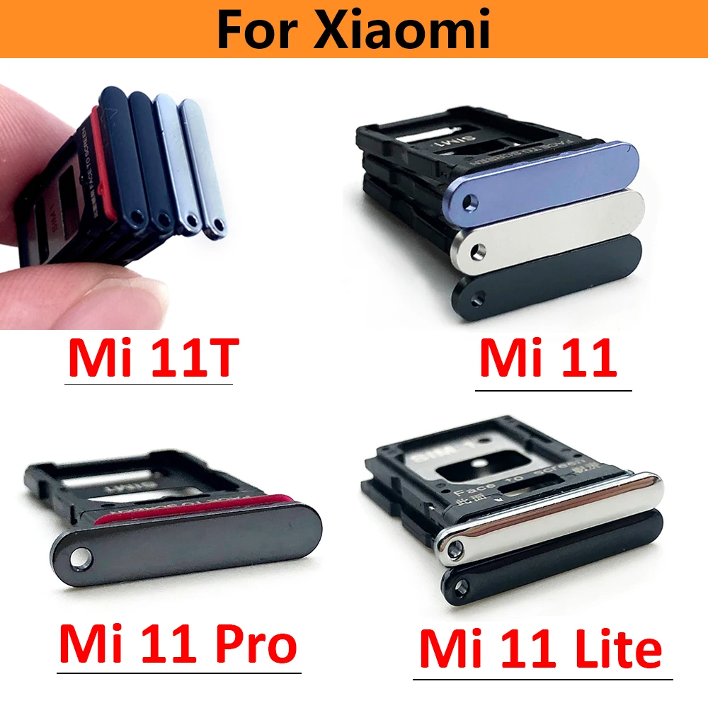 

New SIM Card Slot SD Card Tray Holder Adapter For Xiaomi Mi 11 Lite 11 Pro 11T Mi 12 Mi12 Replacement Parts Black / Blue / White