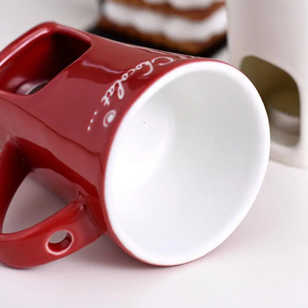 Description Picture 2 of item200ml Chocolate Fondue Mug 3 Pieces Ceramic Tea Candle Fondue Set Butter Warmer Heating Tea Light Melting Pot For Candy Caramel