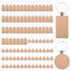100Pcs DIY Blank Wooden Key Chain Rectangle Heart Round Ellipse Carving Key Ring Wood Key Chain Ring 3
