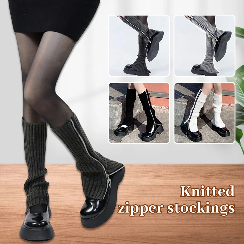 

Leg Warmers Zipper Japanese Jk Boots Socks Thigh Punk Y2K Leg Warmers Sring Boot Cuffs Warmer Lolita Knit Socks Tube Knit Socks