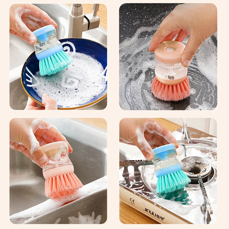2pcs Automatic Liquid Dispensing Scrub Brush With Soap Dispenser