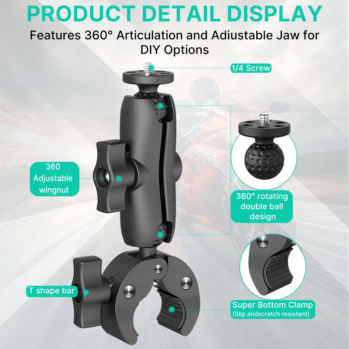 Camera Clamp Mount Double Clip Crab Clamp Handlebar Mount GoPro Insta360 One X2 X3 Sports Camera Accessory Motorcycle Bicycle Compatible