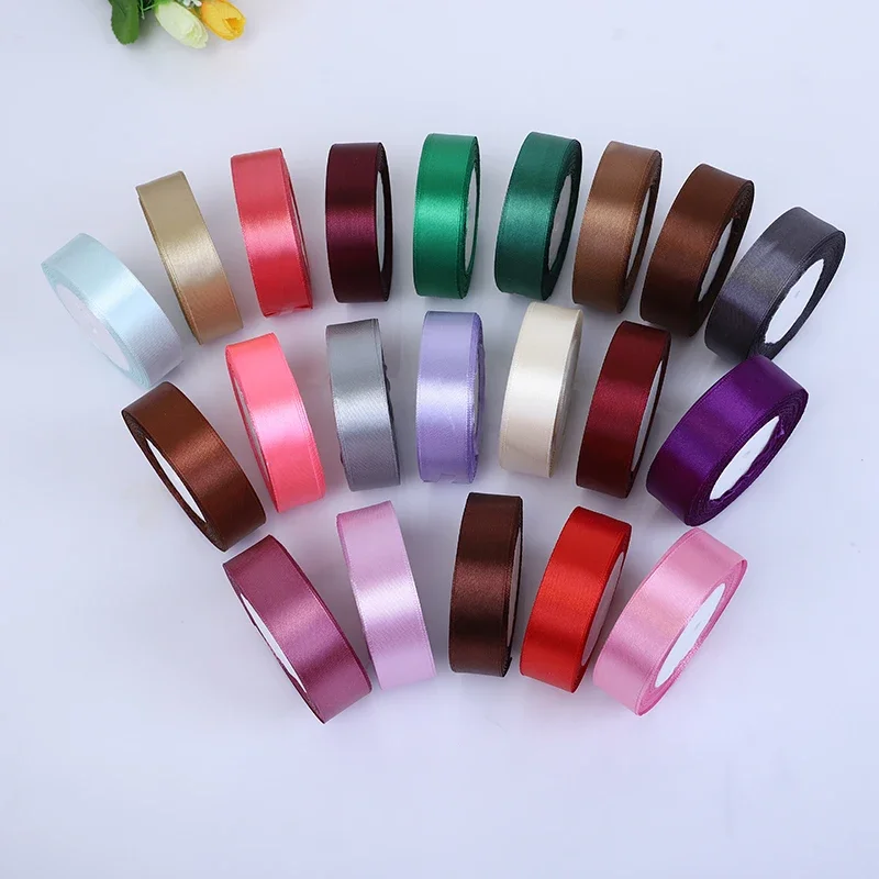 Satin Ribbon 6-10-12-15-20-25mm Black White Beige Pink Red Blue Green Purple Gold Silver Tape Christmas Halloween Gift Wrapping