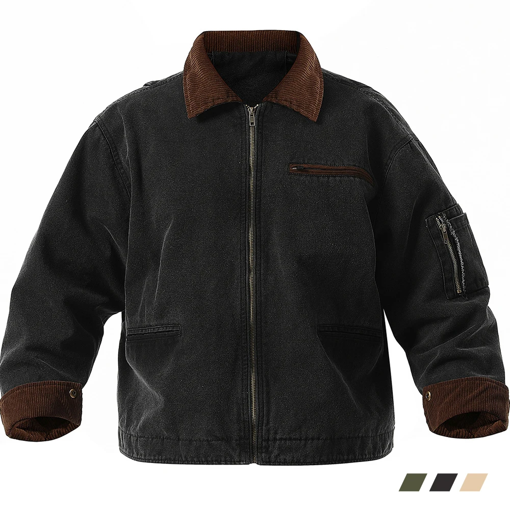 

Куртка Chore Мужская Рабочая винтажная, 100% хлопок, свободная модная уличная одежда, мотоциклетные Жакеты на молнии, холщовые топы с лацканами