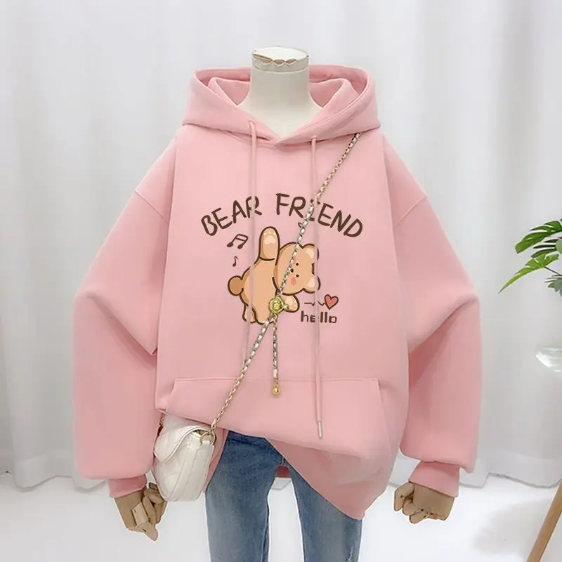

Oversize Hooded Sweatshirt for Women, Pink Hoodies, Thin Pullover, Thick, Ins Fashion Brand, Large Loose, Spring and Autumn