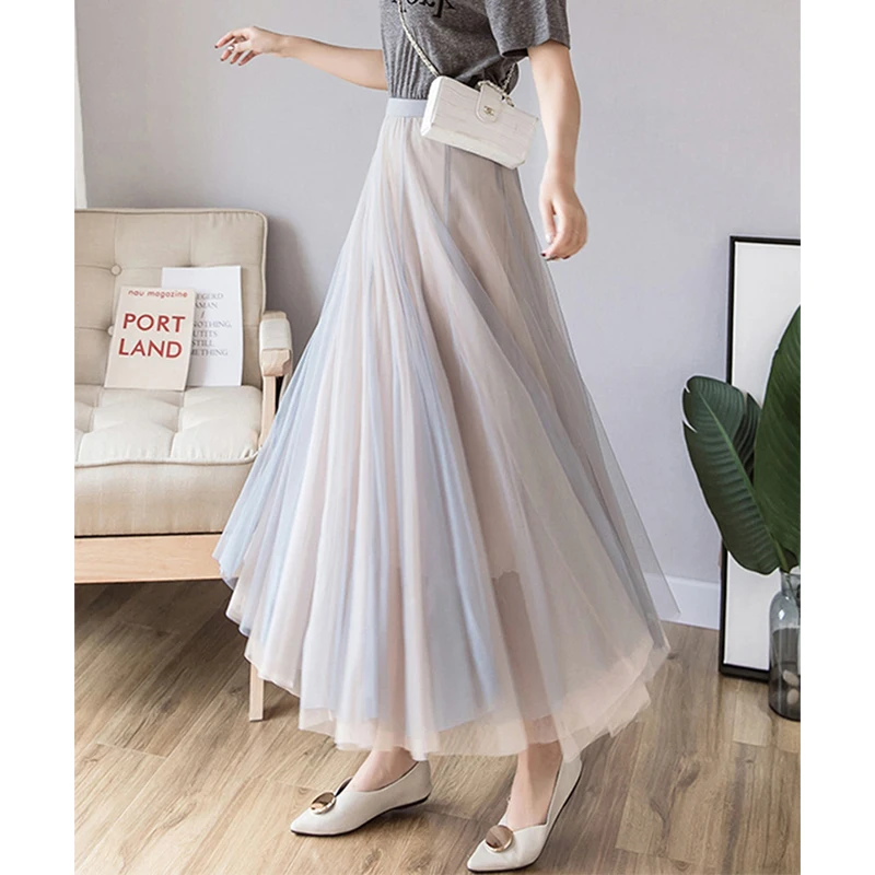 Xaspee Women's Floral Print Tulle Skirt – High Waist Layered Midi Skirt With Elastic Waistband (Brown)