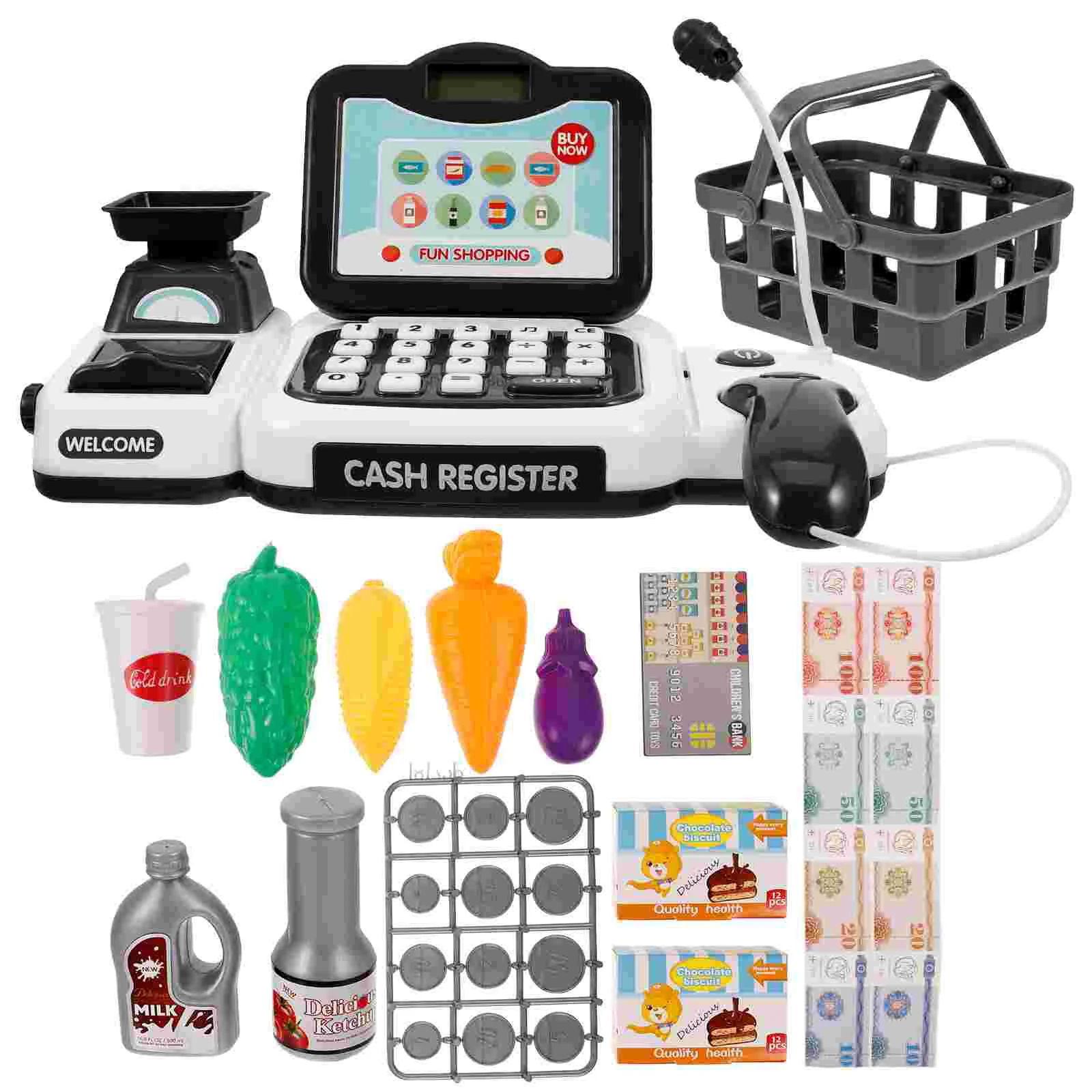 Grey Simulation Cash Register Set Pretend Play Money Banking Toys Calculator Toy Children Cash Register Toy Kid
