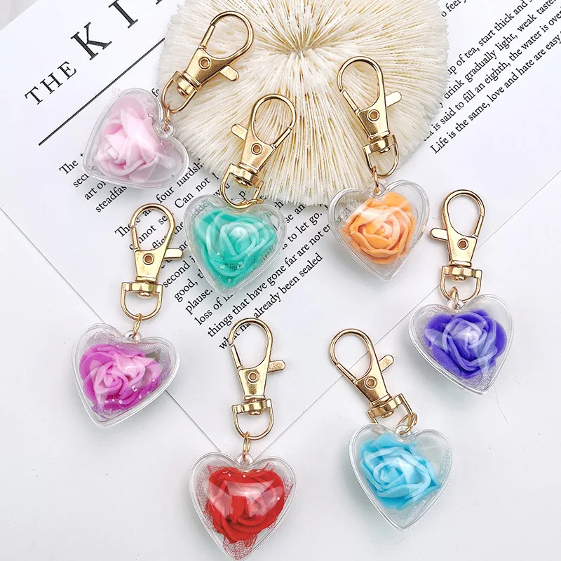 

Eternal Rose Flower Keychain Heart-Shaped Car Pendant Hangings Women Keyring Bag Ornaments Romantic Packback Accessories Decor