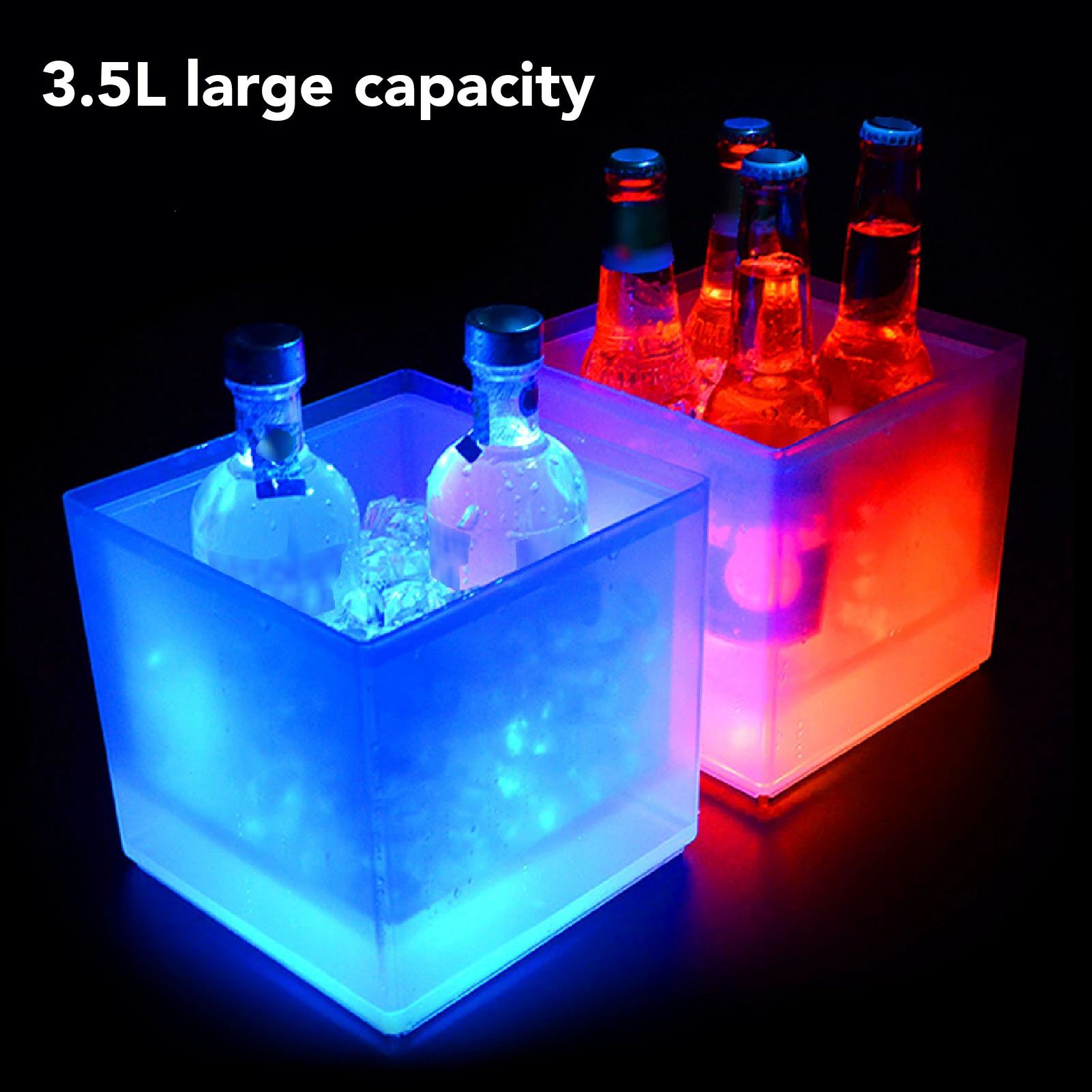 3.5L LED Ice Bucket ice bucket Large Capacity IP65 Waterproof Square 2 Layer