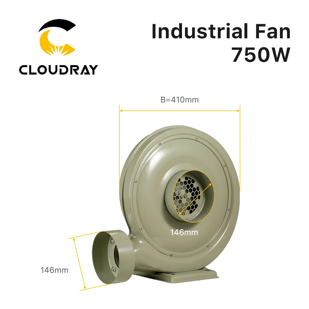 Cloudray CO2 레이저 조각 절단기용 원심 배기 팬, 중압 저소음 송풍기, 220V, 750W