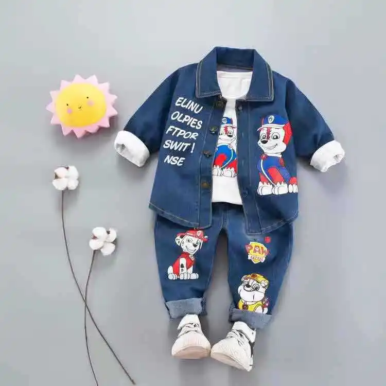 남아용 의류 세트, 귀여운 PAW 순찰 데님 재킷, 티셔츠, 청바지, 캐주얼 키즈 운동복, 3 개 세트, 용수철 가을 신제품
