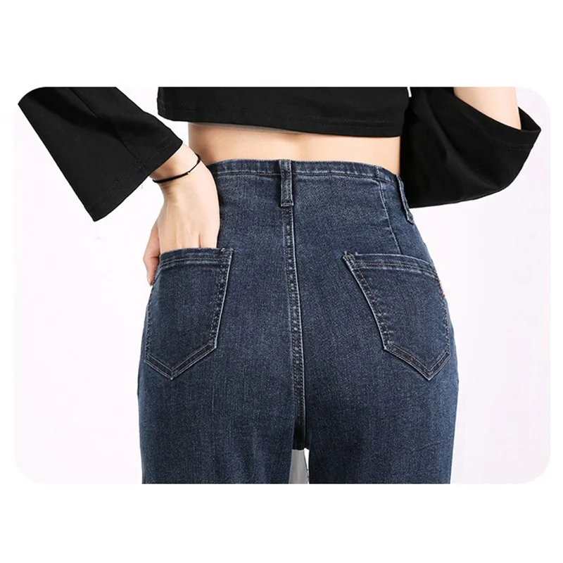 Women Stretch Jeans High-waist Pocket Slim Lady Casual Pants Cozy Oversize Jeans Trousers Vintage Washed Denim Harem Pants 2023