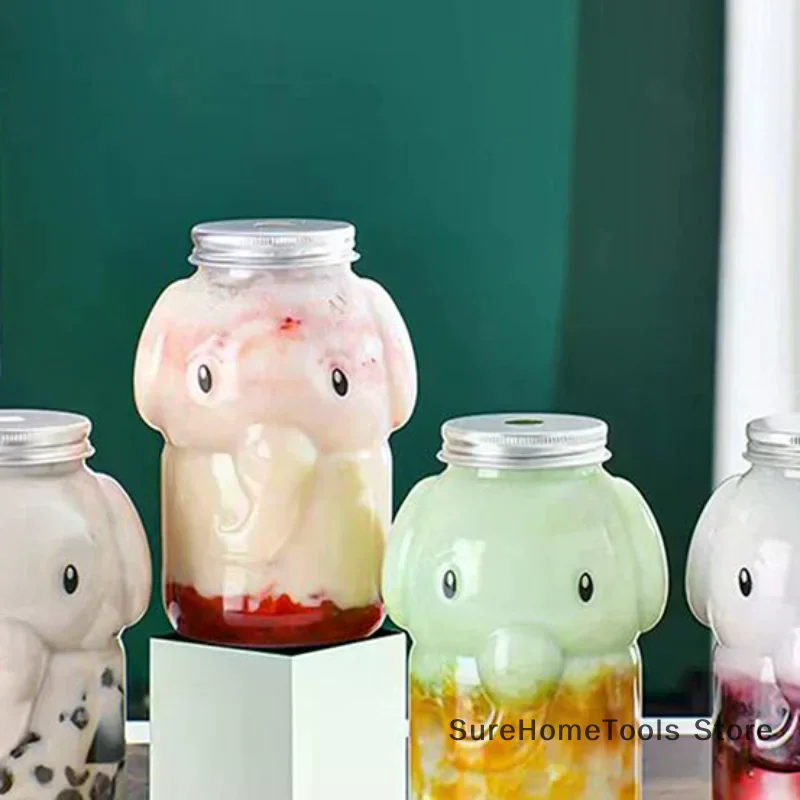 350ml Elephant Water Bottles For Milk Tea Coffee Juice Portable Drinking Cup Home Transparent Juicing Beverage Drink Bottle