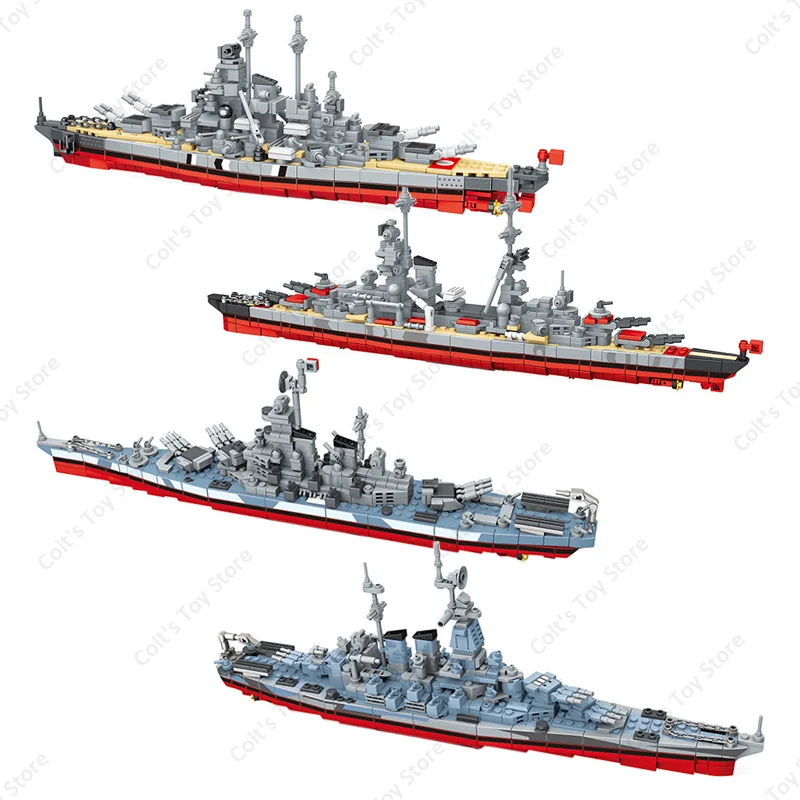 

WW2 Military Series World War II German KMS Bismarck Battleship Building Blocks Ship Soldiers Figures Classic Model Bricks Toys