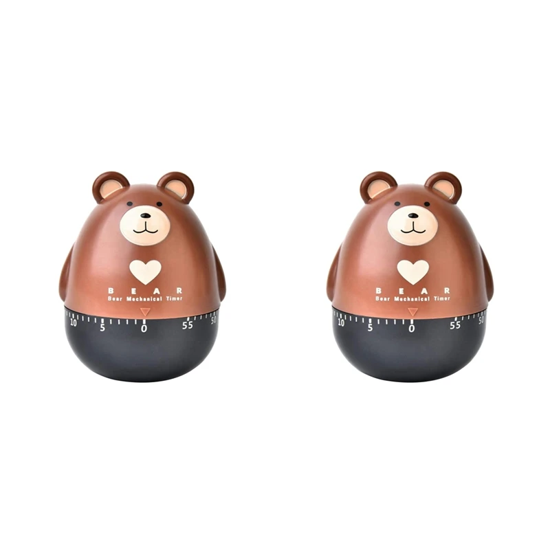 

2X Kitchen Timer Egg Timer Countdown Timer Mechanical Animal Family Timer 55 Minutes,For Cooking,Sports,Learning,Brown