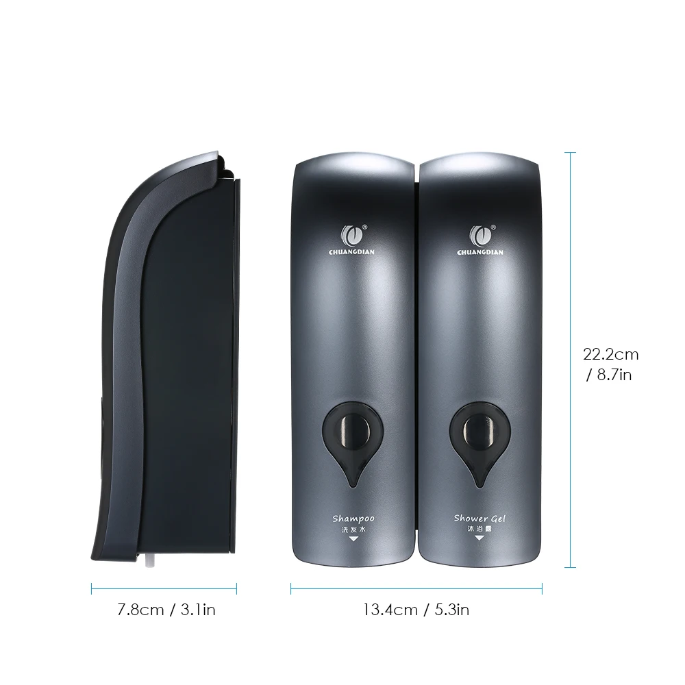 300ml*2 NO Drilling Wall Mounted Double-Head Manual Soap Dispenser Bathroom Shower Gel Liquid Shampoo Dispenser Holde