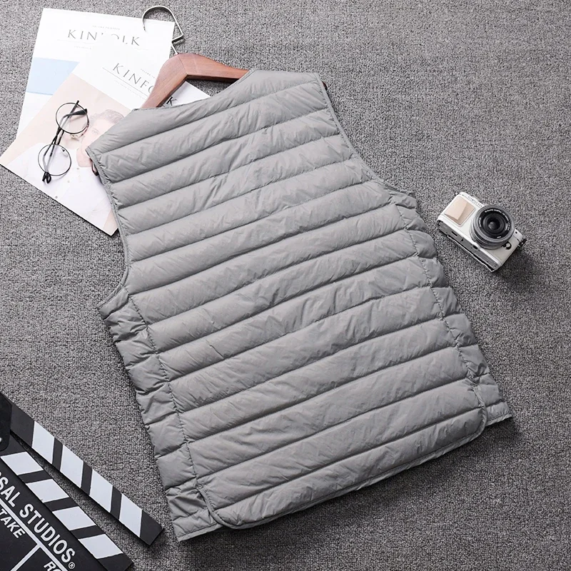 Schinteon Men Light Down Vest Gielt Casual Waistcoat Spring Autumn White Duck Down Jacket Male V-neck Sleeveless Coat Liner Vest