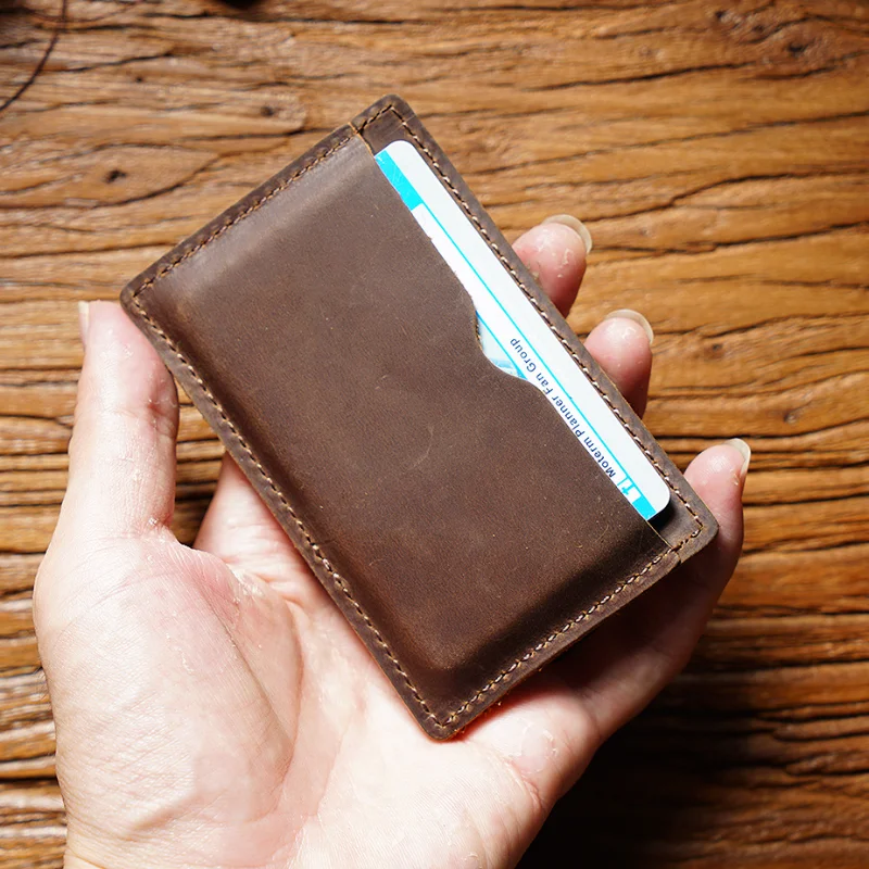 Vintage Top-Grain Crazy Horse Leather Wallet &ndash; Handmade Minimalist Card Holder, Creative Genuine Leather Cash & Card Sleeve
