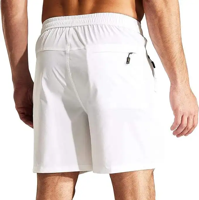 Men's shorts casual inner zipper zipper pocket elastic belt shorts cotton spandex shorts white 2