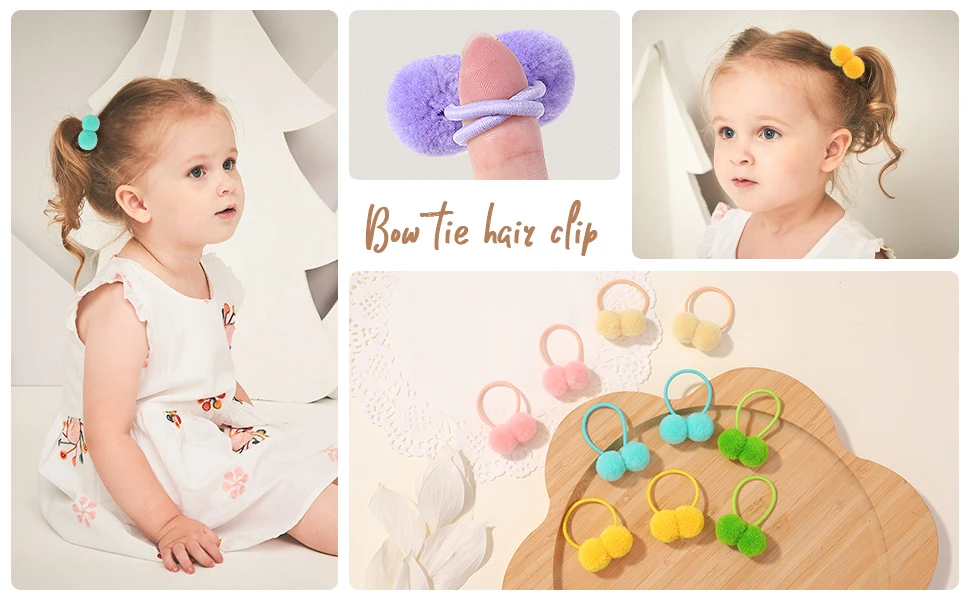 20/40 Stück Doppel-Plüschball Elastische Haarbänder für Kinder Mädchen Bunte Haargummis Pferdeschwanz-Gummibänder Haaraccessoires – Detail 4