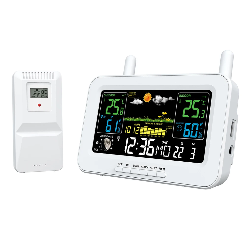 Wireless Thermometer Hygrometer Indoor Outdoor APP Control Weather Station Clock Digital Temperature Humidity Monitor
