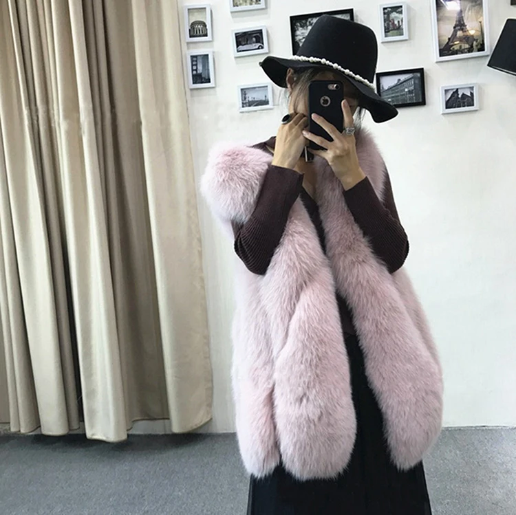 down parka Spring Autumn Winter Women 60cm Long Fashion Style Faux Fox Fur Vest Fake Material Model 063 down puffer coat