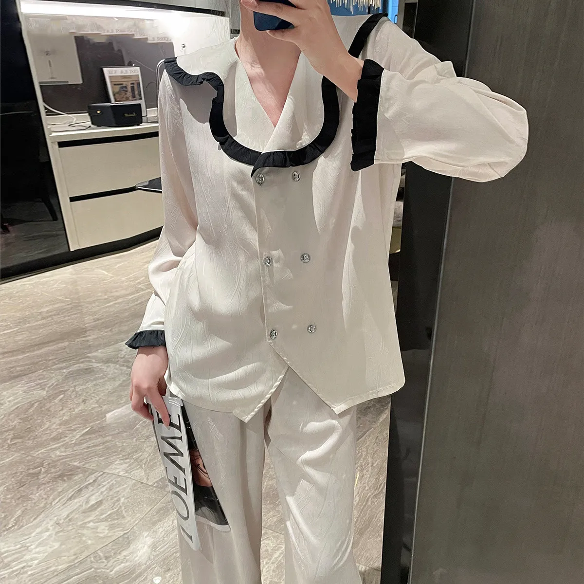 

Повседневная рубашка с лацканами, двубортная Женская атласная ночная рубашка, домашняя одежда из 2 предметов, весенний женский Пижамный костюм, одежда для сна