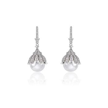 Cubic Zircon Drop Flower Earrings for Wedding, Pearls Earring for Bride, Women's Gatherings Jewelry Accessories CE11790