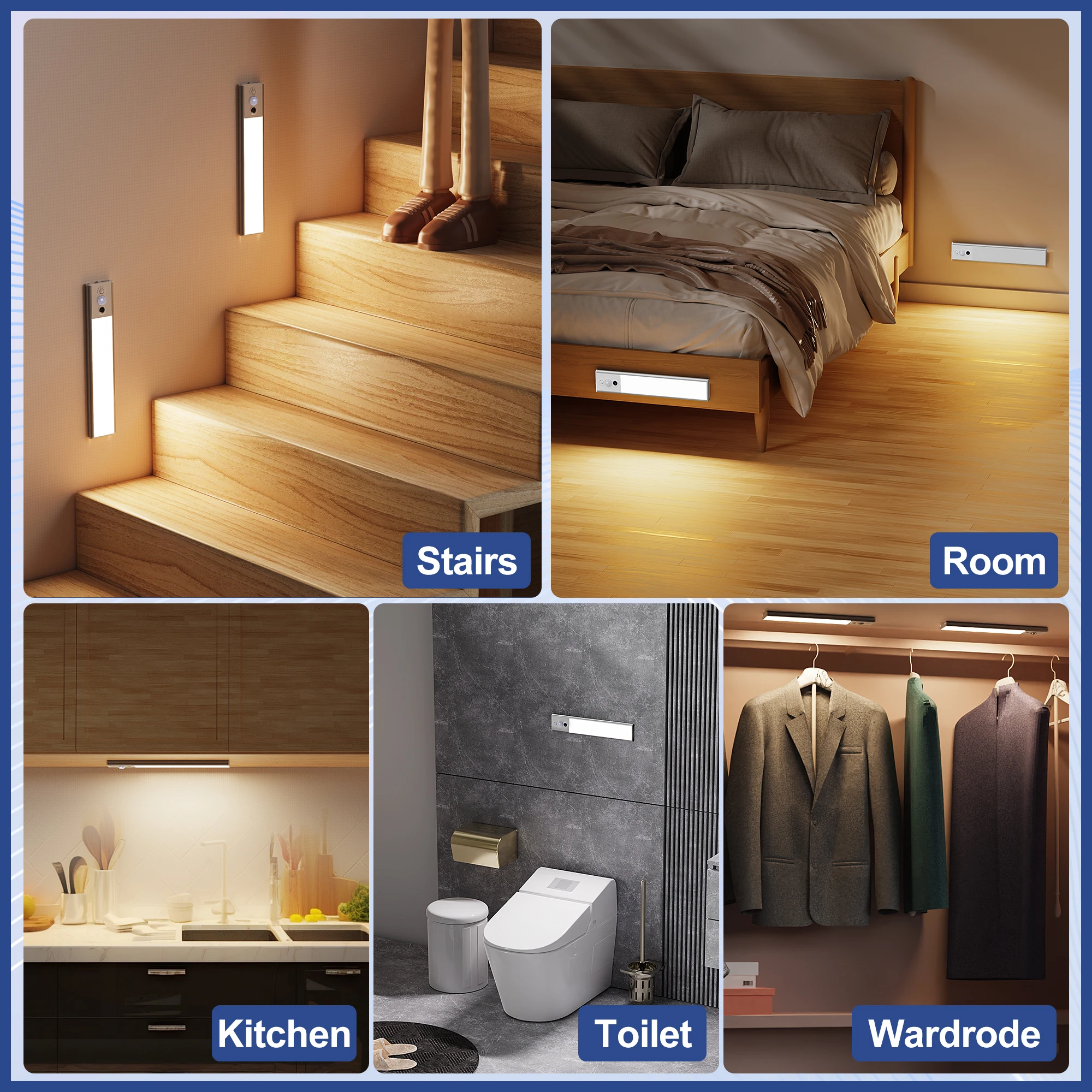 Motion Sensor Cabinet Lights 128 LED USB Rechargeable Battery Night Light for Kitchen Wardrobe Stairs Drawer Attic Hallway motion sensor light led night light led motion sensor light led cabinet light cabinet lights led cabinet lights motion sensor lights