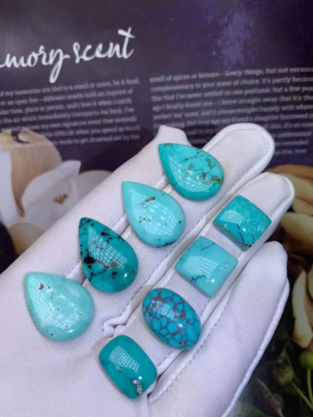 8pcs/lot natural Hubei turquoise ring face raw ore studded ring pendant beautiful condition geometry accessories gem jewelry diy