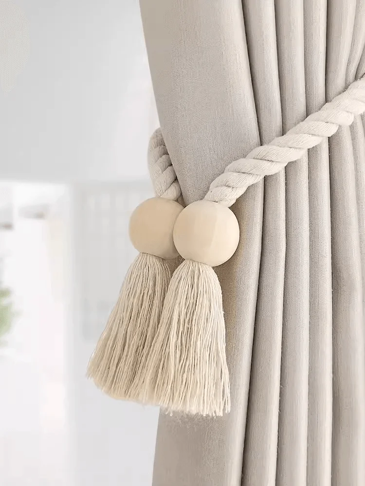 1PCS hand-woven solid wood magnetic curtain strap simple design for bedroom and living room warm home decoration
