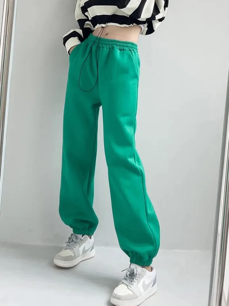 Warm 15 Colors Casual Velvet Lined Jogger Pants Women Korean Winter High Waist Lace Up Pantalones Chic Snow Wear Thicken Spodnie