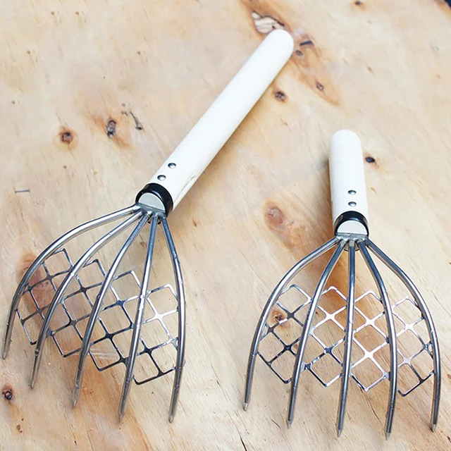 Clam Rake With Net 5 Claw Wood Handle Rake Shell Digging Tool Dig Seafood Accessories Weeding Farming Tool Wood Handle Pitchfork 6