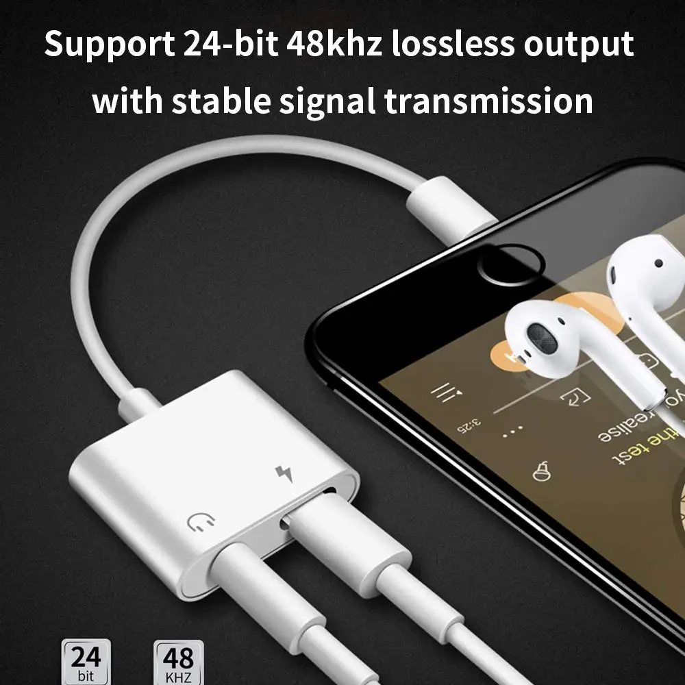Apple 2 in 1 헤드폰 및 충전 어댑터 용 iOS 용 3.5mm 잭 iPhone 14 13 12 11 XS 8 7 오디오 변환기 액세서리