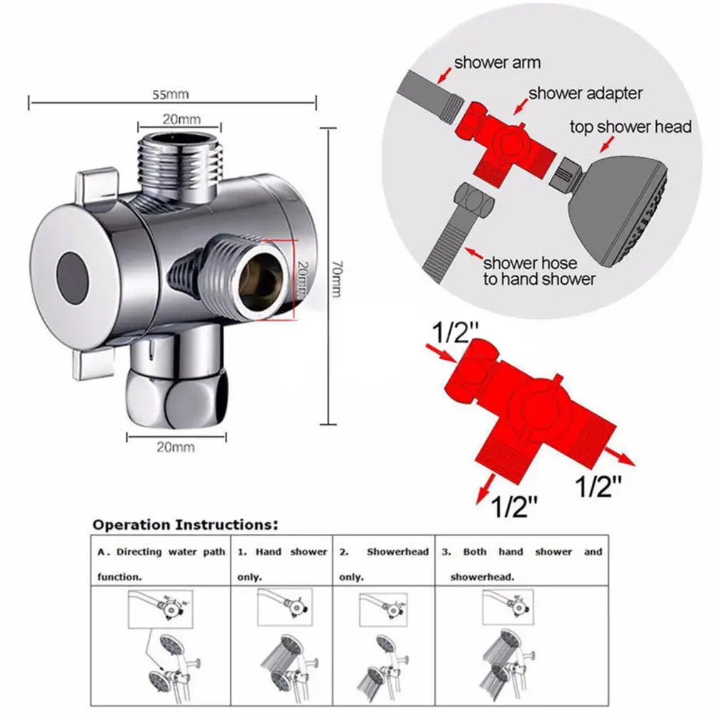 Shower Diverters Connector Toilet Bidet Water Separator Faucet Splitter Valve Three-way Water Diverter T-shaped Adapter 3