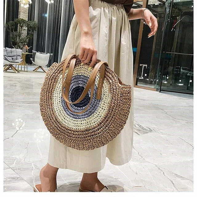 Sac de plage d'été rond en rotin pour femmes, sac à bandoulière de voyage  tissé à la main, sac à main de grande capacité, fourre-tout de shopping -  AliExpress